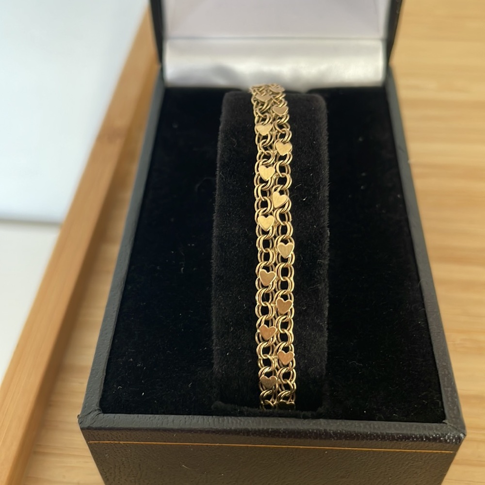 14K Vintage Fine Gold Double Heart Bracelet